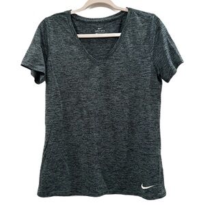 Nike DriFit Running Short Sleeve T-Shirt Women’s Large Heathered Gray Black Tee
